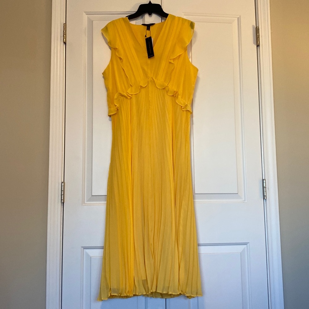 Banana Republic sz L tall yellow flowy pleat skirt flutter sleeve dress nwt